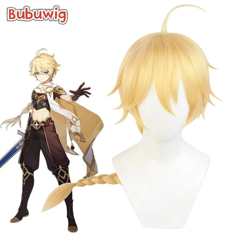 Bubuwig Synthetic Hair Genshin Impact Traveler Aether Cosplay Wigs 65cm Long Straight Blonde Party Braided Heat Resistant anogol klee game genshin impact cosplay wig blonde double ponytail heat resistant synthetic anime wigs halloween party