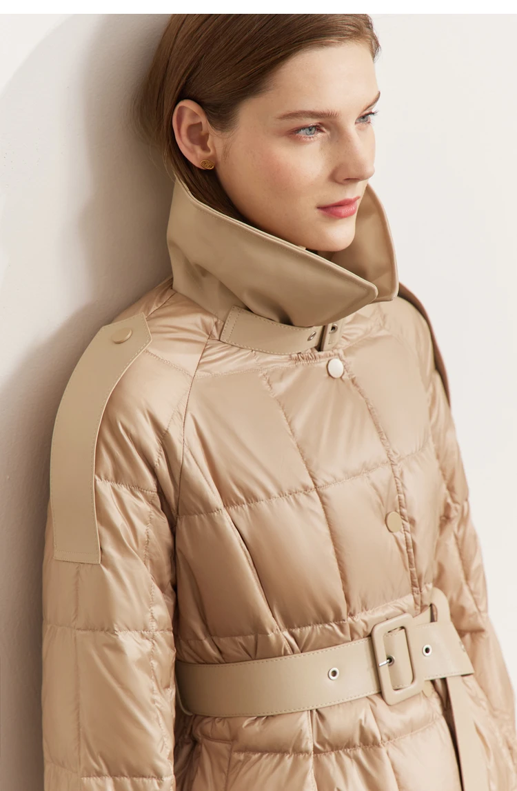 AMII Minimalism Down Jacket Women 2022 Winter New Commuter Fashion Belt Design Solid Warm Antistatic Long Clothing Tops 12241180