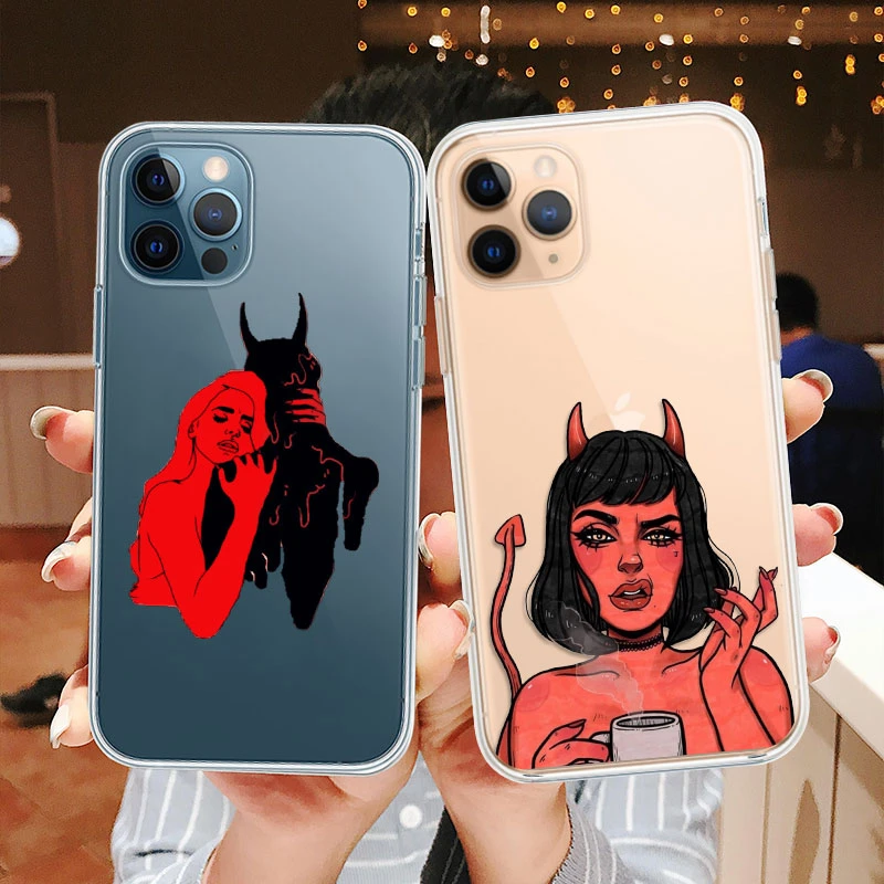 Cute Sexy Girl Devil Phone Case For Iphones 13 12 Mini 11 Pro Max 6s 7 8 Plus Xr Xs Se Soft Tpu Black Cover Mobile Phone Cases Covers Aliexpress