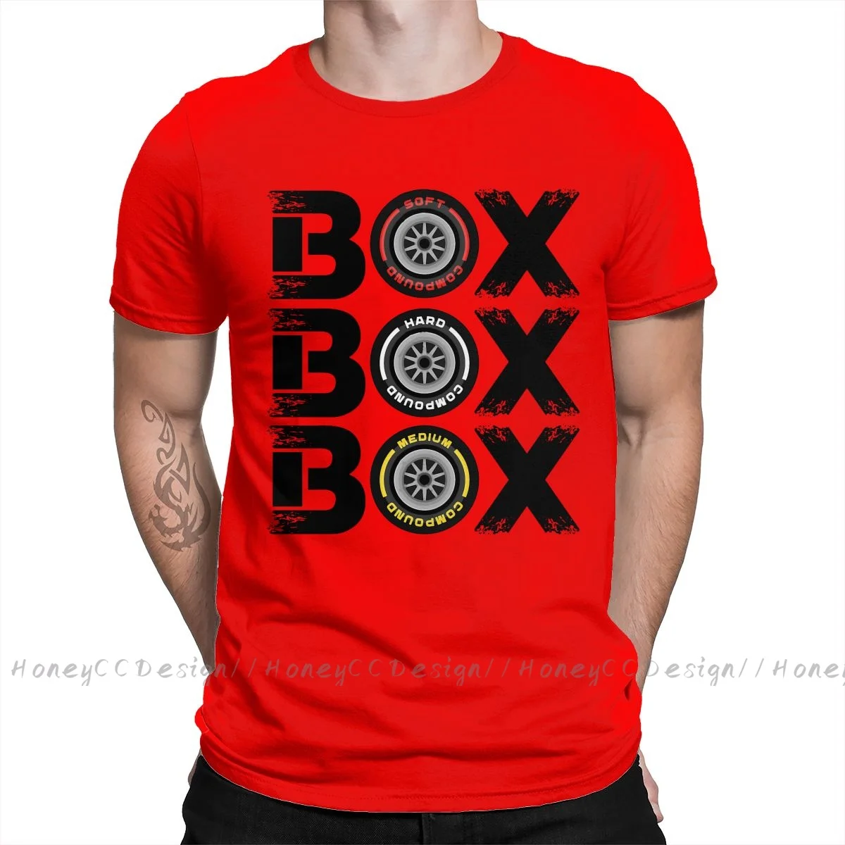 High-Quality Men's Black Formula 1 Pure Cotton T-Shirt - Box Box Box Tyre Compound Design