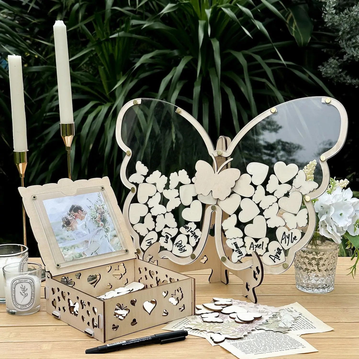 Wooden Butterfly Check-in Desk Wedding Message Board Party Decorations Wooden Ornaments Wedding Decorations for Reception Signs