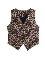 Zevity Women Euro Style V Neck Leopard Print Breasted Short Vest Jacket Ladies Retro Cardigan Slim WaistCoat Tops CT6198 1