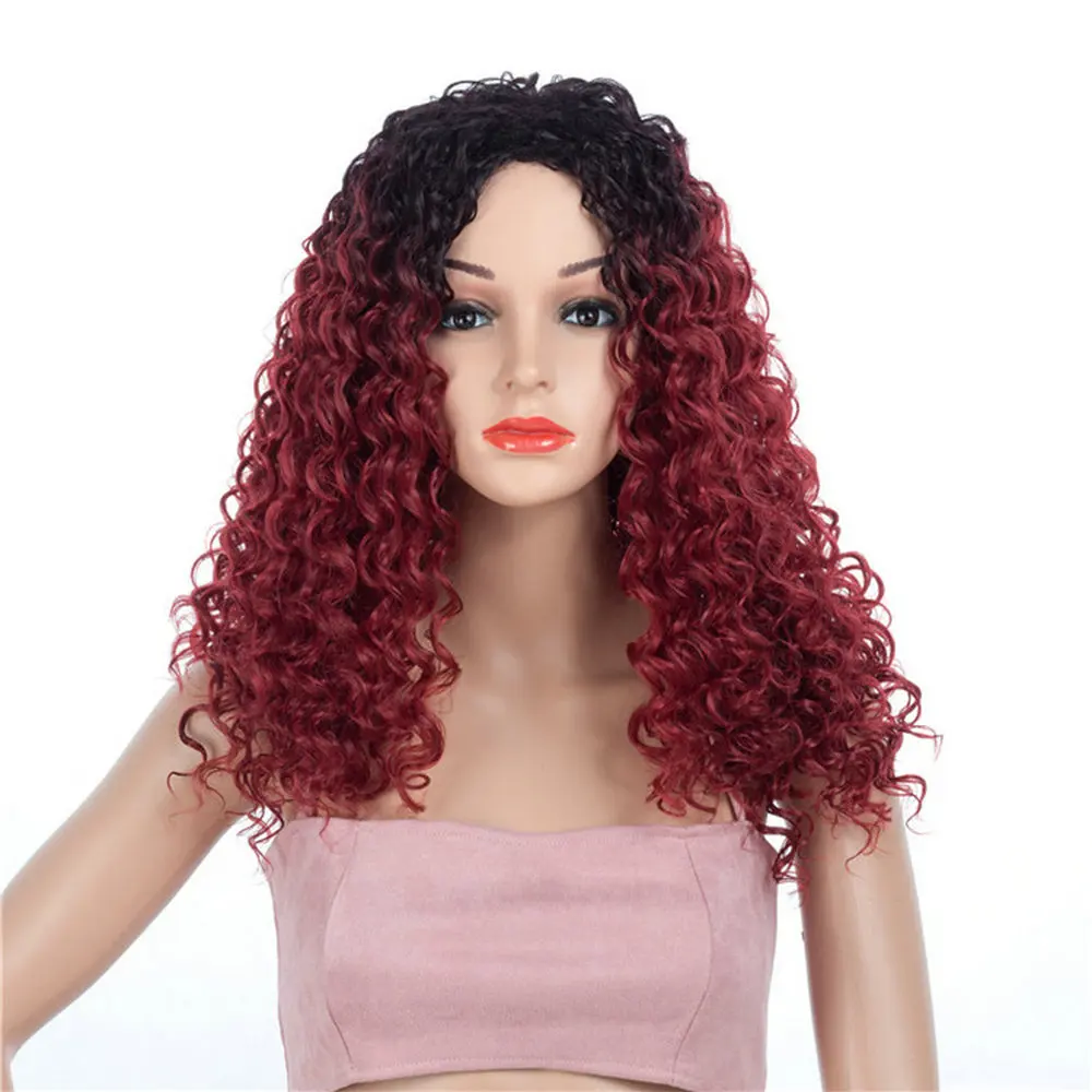 

Fashion Synthetic Wig Women'S Fluffy Small Curl Explosive Head Wig Headcover 23.2Inch Burgundy Gradient Full Mechanism Wig