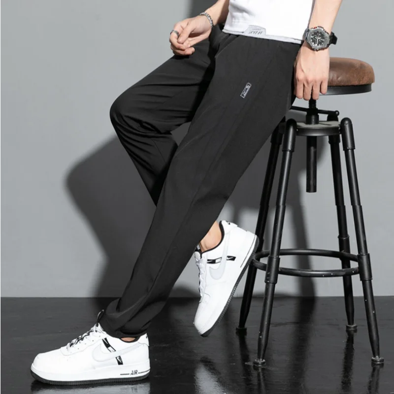 Tennis pants Summer Thin Ice Silk Pants Comfortable Breathable Casual Elastic Beam Feet Pants Slim Sports Fitness Trousers