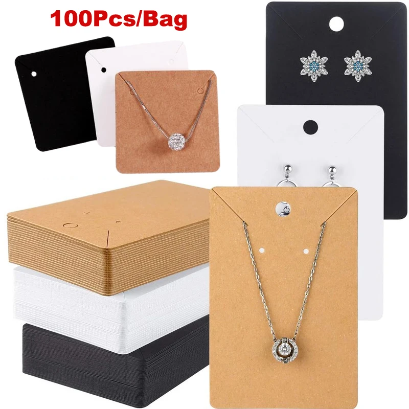 100pcs/Pack Kraft Paper Earrings Necklaces Display Card Jewelry Packaging Card Self-Seal Packaging Cardboard Hang Tag