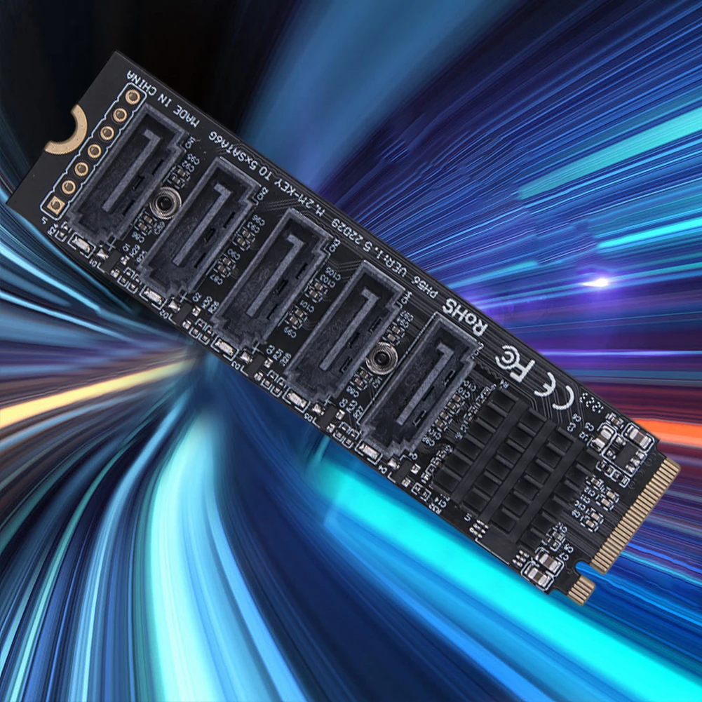M.2 MKEY PCI-E Expansion Card 5/6 Port Adapter Card M.2 To SATA 3.0 Converter 6Gpbs SATA3.0 Adapter Support PM Function