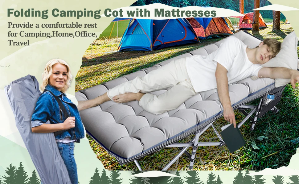 folding camping cot with mattresses