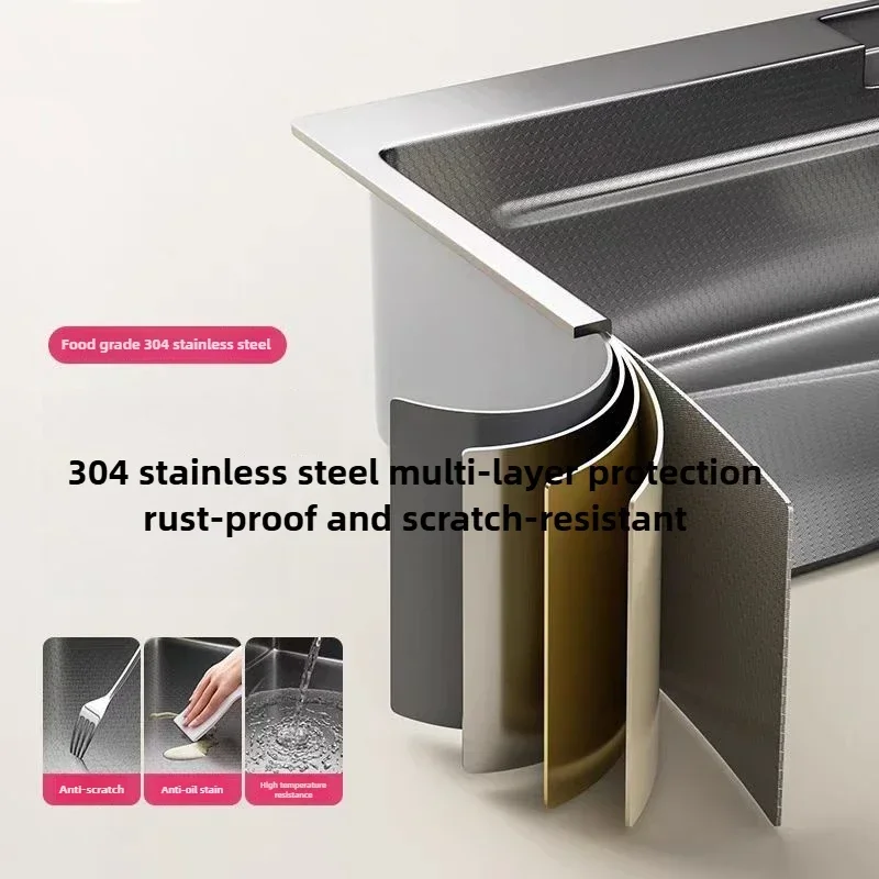 Thickened 304 Sink Stainless Steel Sink Single Vegetable Basin Dishwasher Table Stainless Steel Kitchen Accessories Basin Large 5