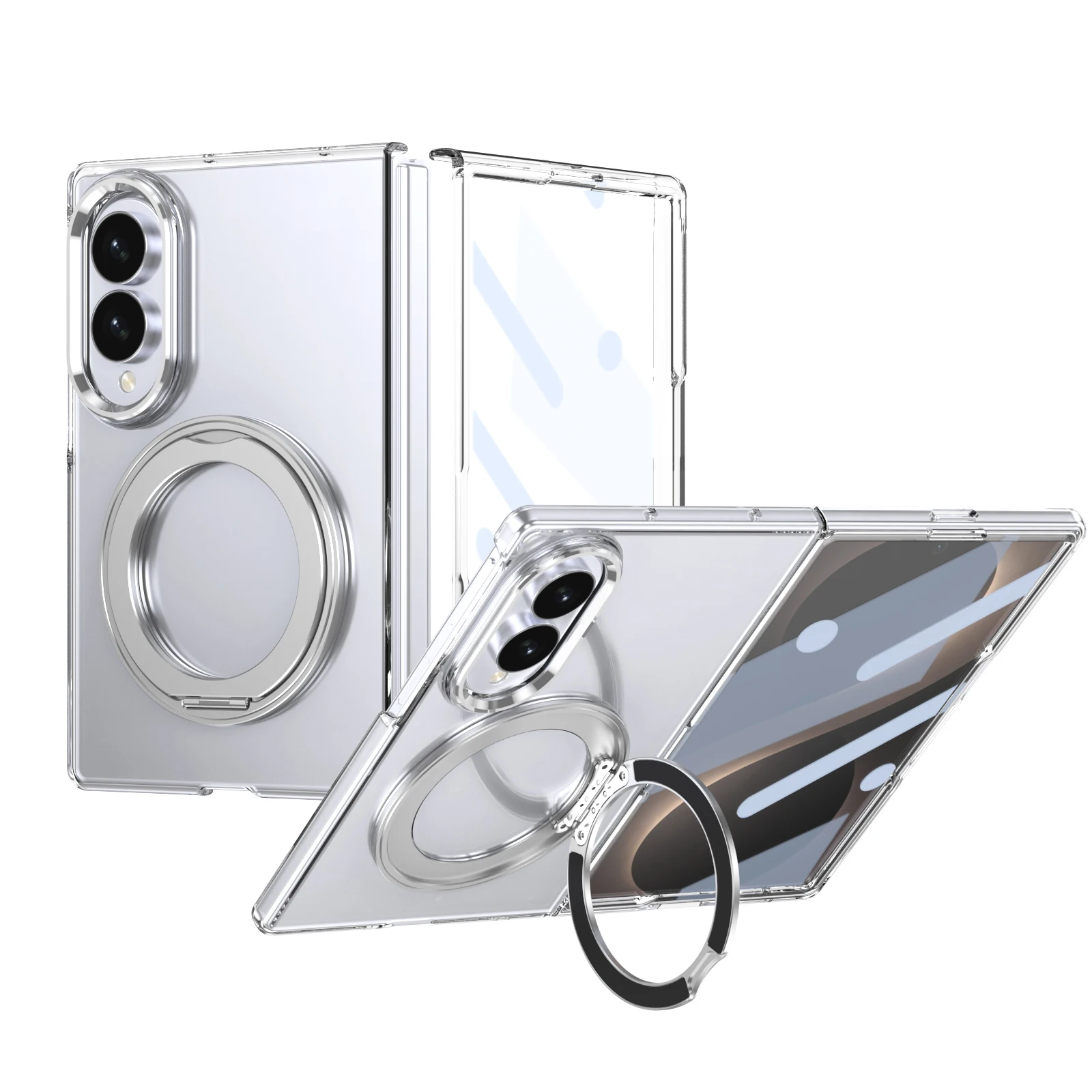 Ice Feel Double-Sided Magnetic Clear Case with 360° Swivel Alloy Bracket