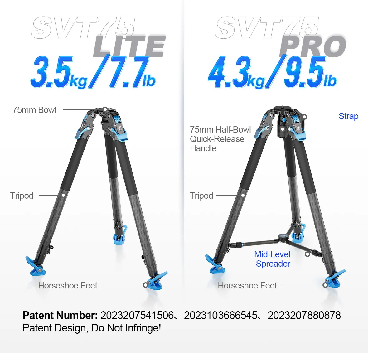 SIRUI SVT75 Lite Pro Carbon Fiber Video Camera Tripod One-Step 