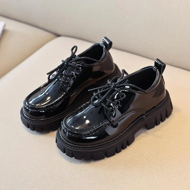 Wednesday Addams Shoes Cosplay Baby Girls Lmitation Leather Shoes Black Cosplay Princess Dress 2-16 Years