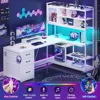 L Shaped Computer Desk, 58'' Office Desk with 3 Drawers and Bookshelf, L Shaped Corner Desk with Storage Shelves and LED Light 4