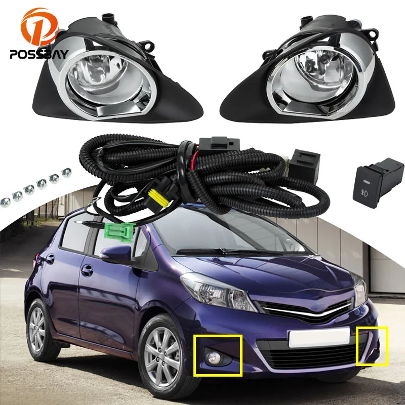 

POSSBAY 1 Set Car Fog Lights Led Front Left Right Side Daytime Running Lamp with Grilles Cover for Toyota Yaris 2012 2013 2014
