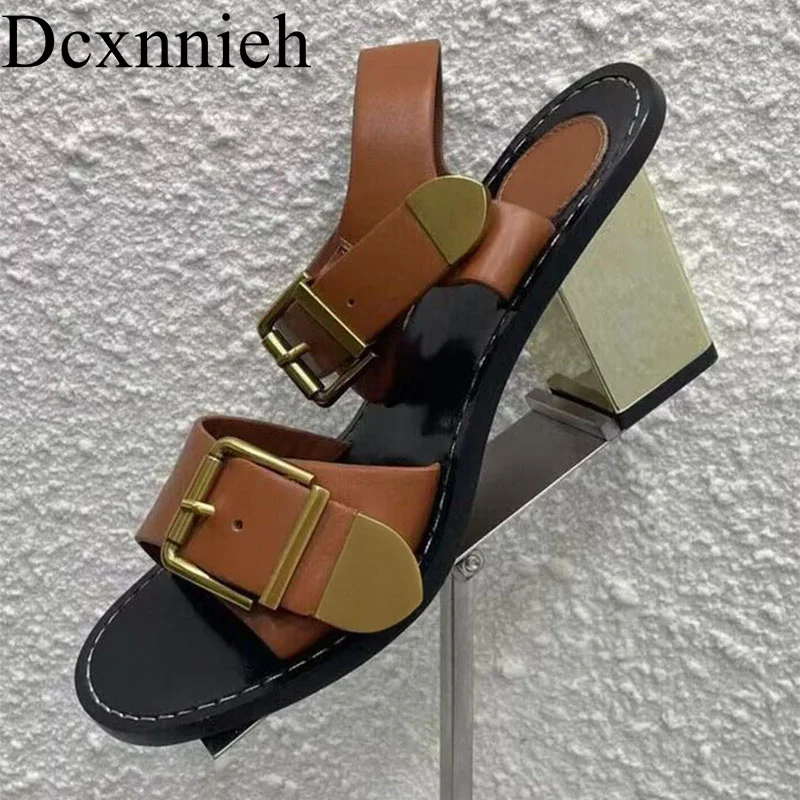 

Сандалии женские с открытым носком, удобные туфли-лодочки с металлической пряжкой, квадратный каблук, летняя обувь для отдыха на открытом воздухе