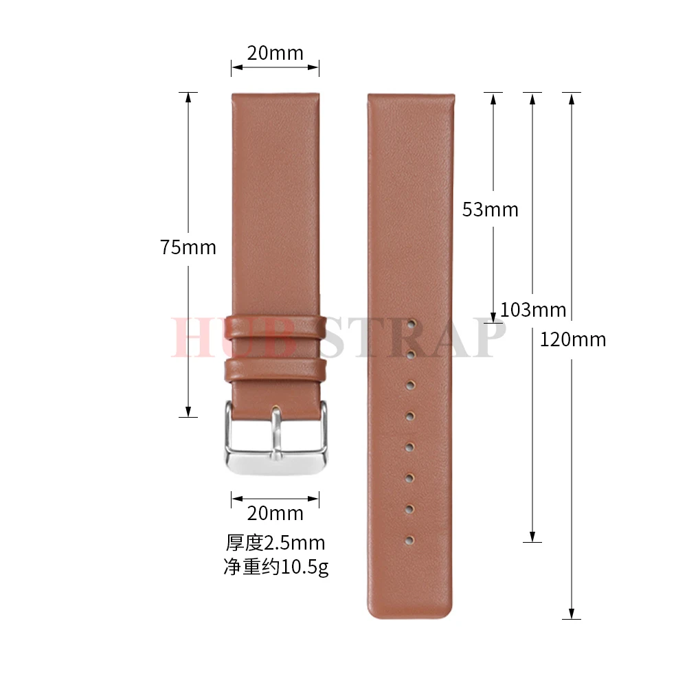 Elegant Genuine Leather Watch Strap with Silver Pin Buckle