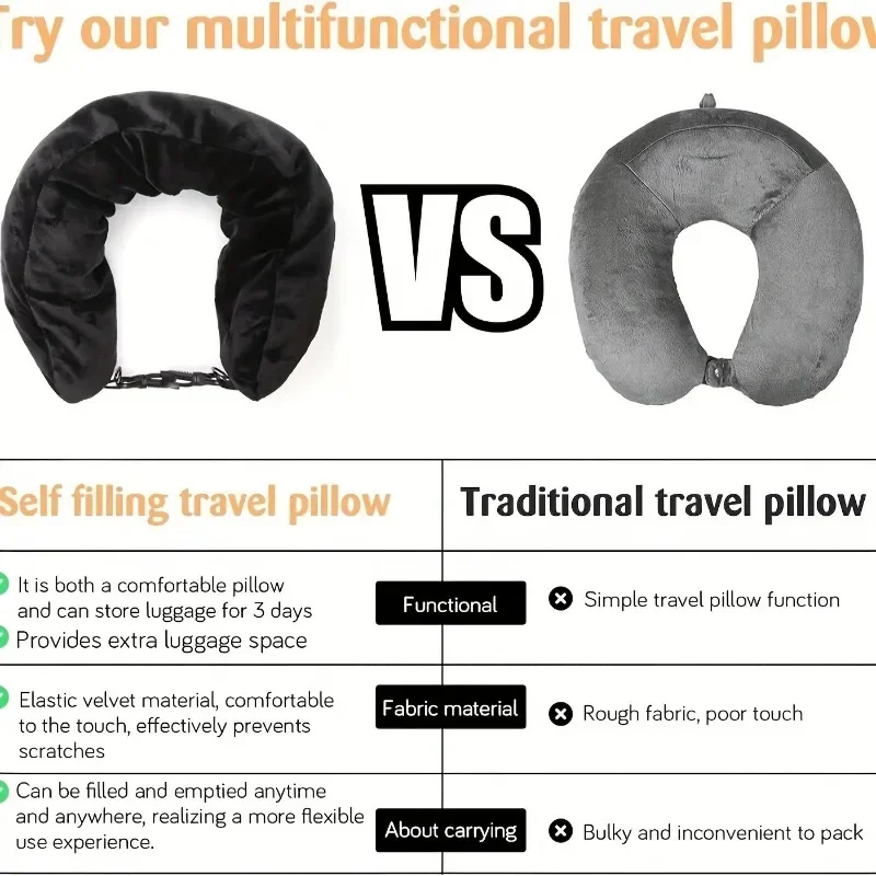 Travel Stuffable Neck Pillow Luggage Space-saving Portable Refillable Neck Support Cushion Car Train Airplane Headrest Pillow 4