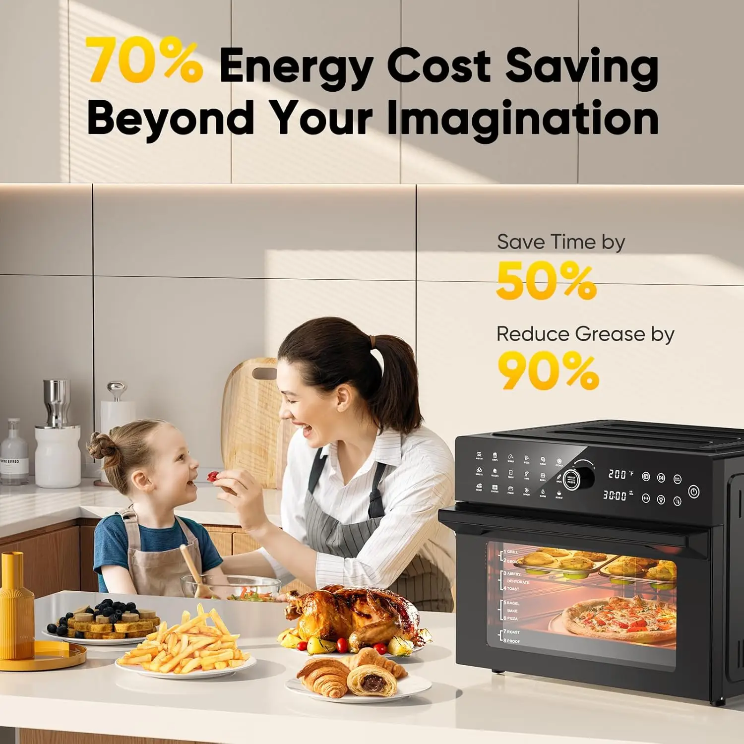 32QT Extra Large Air Fryer, Toaster Oven Air Fryer Combo, 360°Hot Air Circulation for Healthier Food, 1800W Preset Dual Cook 6