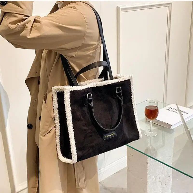 Winter Women's Suede Shoulder Bag Purses and Handbags Luxury Designer 2021  High Quality Stitching Plush Female Handbag Sac Bolso