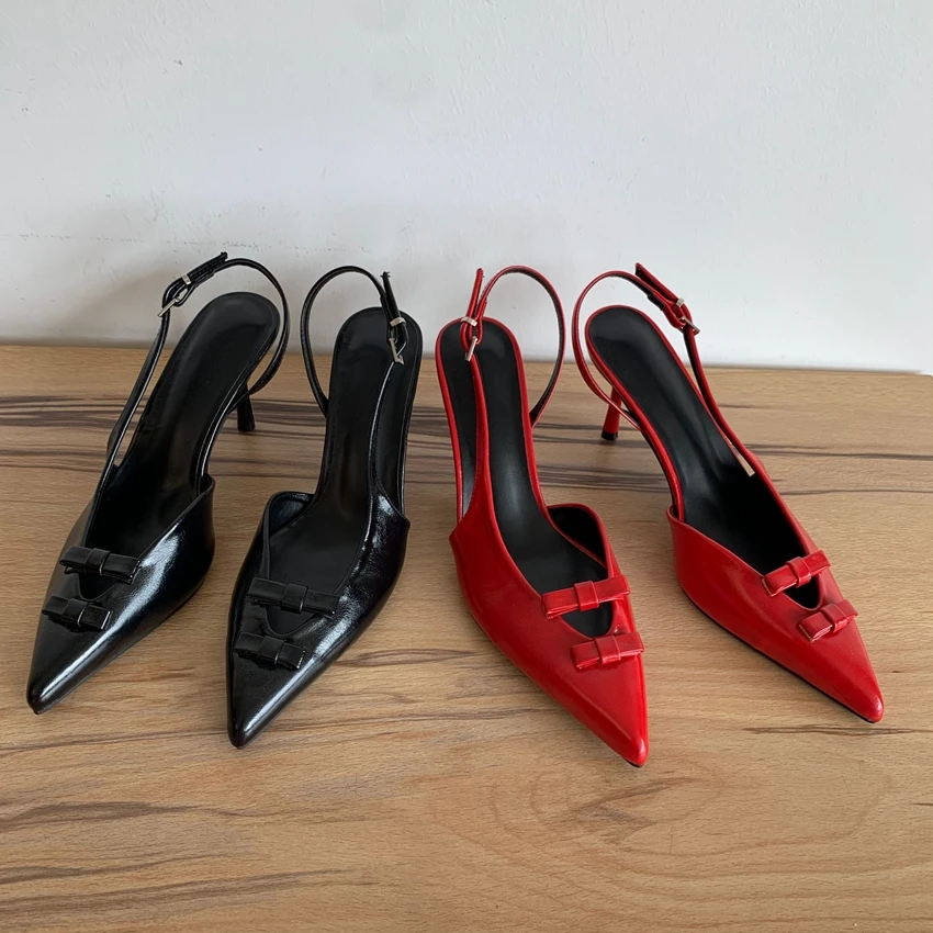 Butterfly-Knot Ladies High Heeled Sandals Elegant Pointed Toe Modern Wedding Slingbacks Footwear Summer Office Shoes for Women