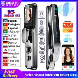 Full automaticTUYA APP 3D facial recognition Smart door lock fingerprint password outdoor waterproof 6068 intelligent door locks