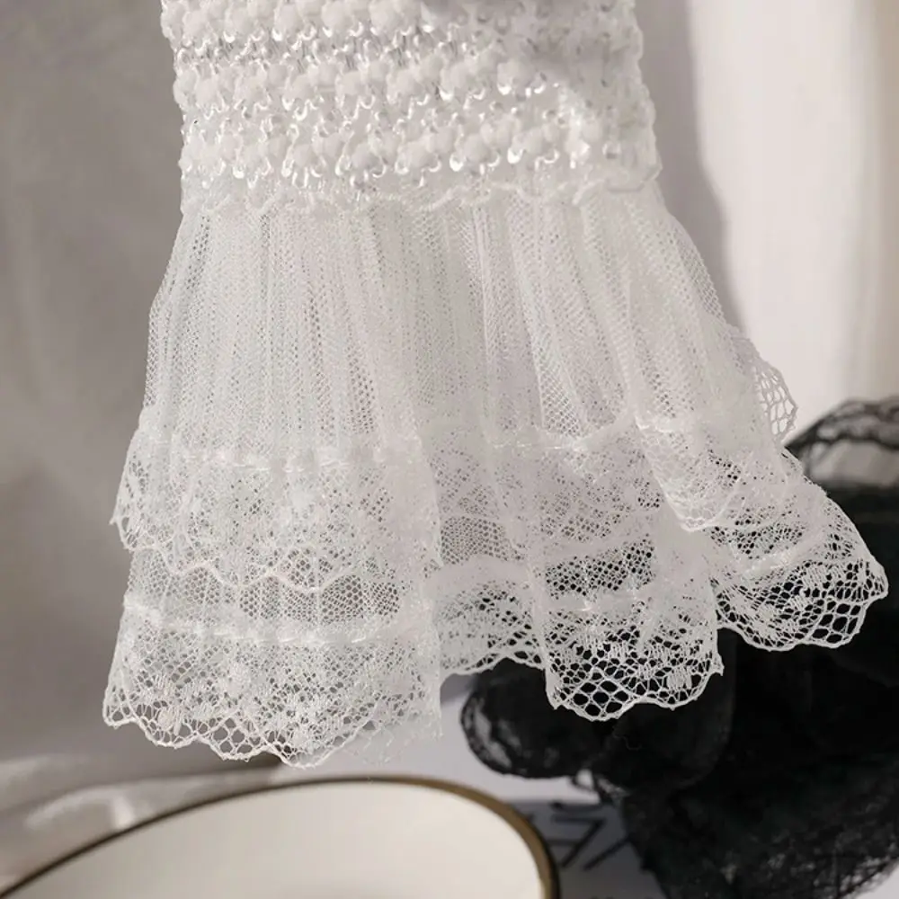 Spring Autumn Detachable Sleeve Cuffs Lace Cuffs Fake Sleeve Ruffles Elbow sunscreen gloves,ice sleeve gloves 1Pair
