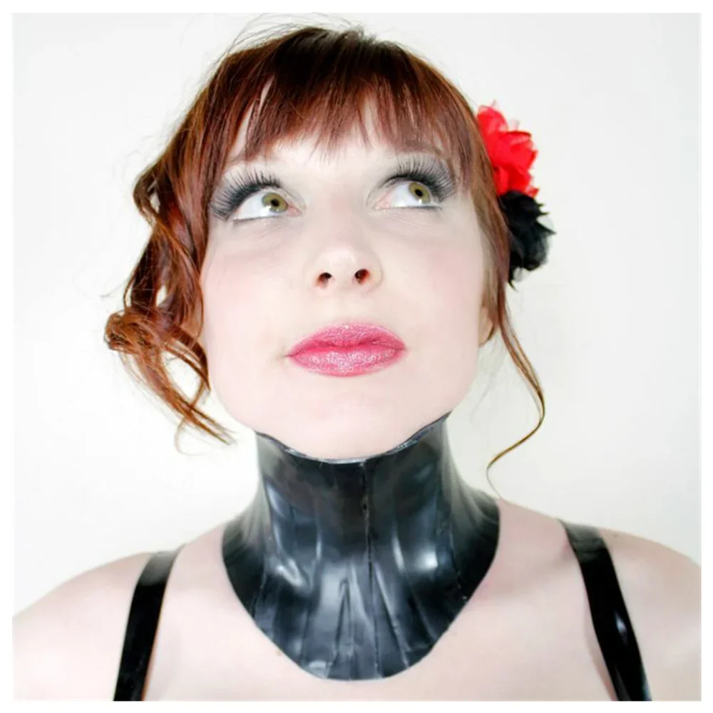 Sexy Thicker Latex Boned Corset Collar Heavy Rubber Mask with Back Lace