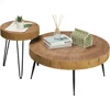 Farmhouse Round Coffee Table Set of 2,Cocktail Table Set,Modern Circle Natural Wood Finsh Side and End Table Sets Planar,Natural 5