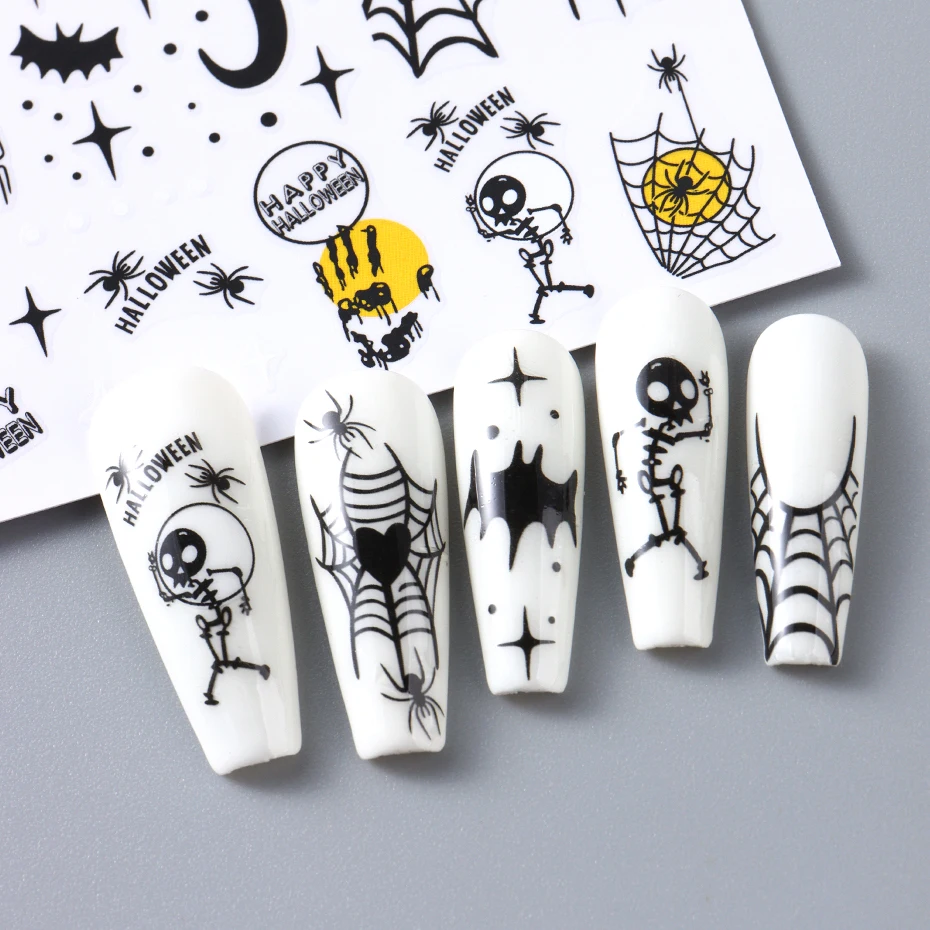 2 stücke Nette Halloween Kürbis Nail art Aufkleber Katze Geist Spinne Web Fledermaus Aufkleber Design Nagel Sliders Tattoo Dekorationen Maniküre – Detail 7