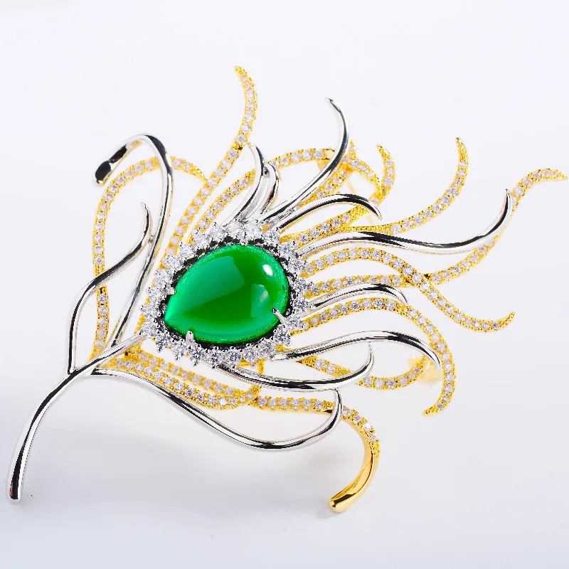 Exaggerated Feather Cubic Zirconia Brooch Temperament Creative Design Brooches for Woman Man Clothing Pin Clothing Accessories