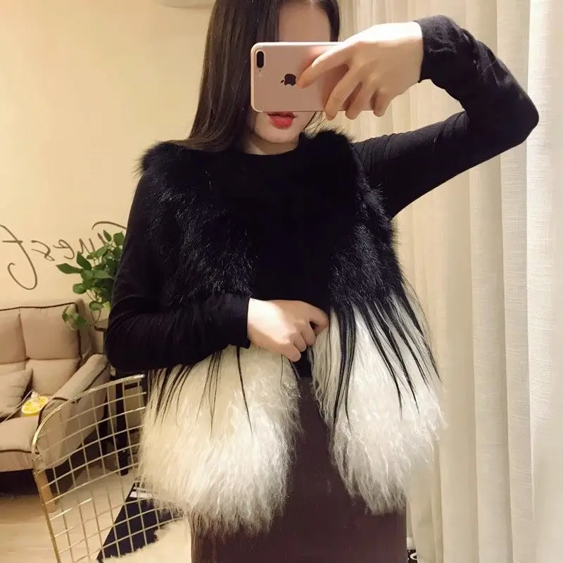 

Women New Faux Fur Waistcoat Winter V-neck Sleeveless Vest Jacket Elegant Color Front Open Outerwear Clothing H492