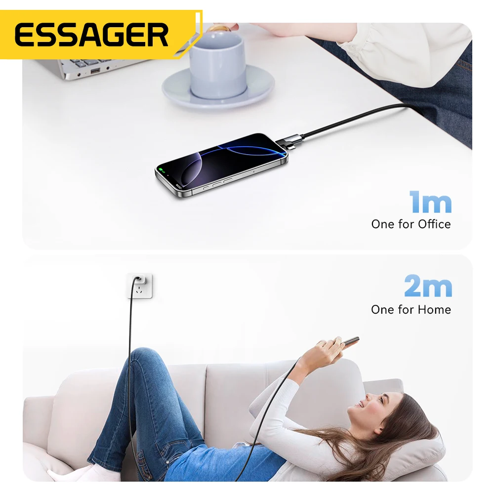 Essager 2 in 1 USB C Cable 65W PD Fast Charging Type C/USB A To Micro Cable For iPhone Samsung Xiaomi Huawei Redmi iPad Macbook