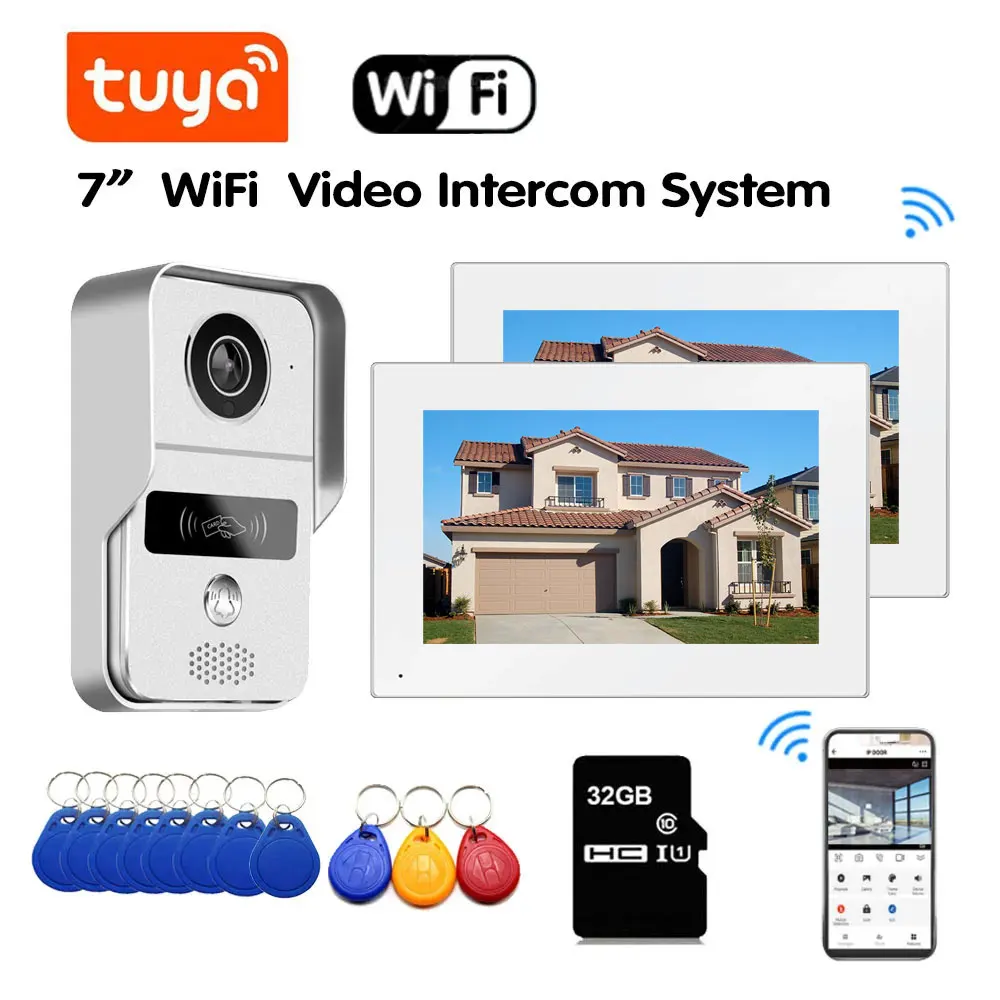 1080P 7 Inch WiFi Video Intercom Tuya Smart Home APP Wireless Video Door Phone RFID Access Control System for Villa Apartment