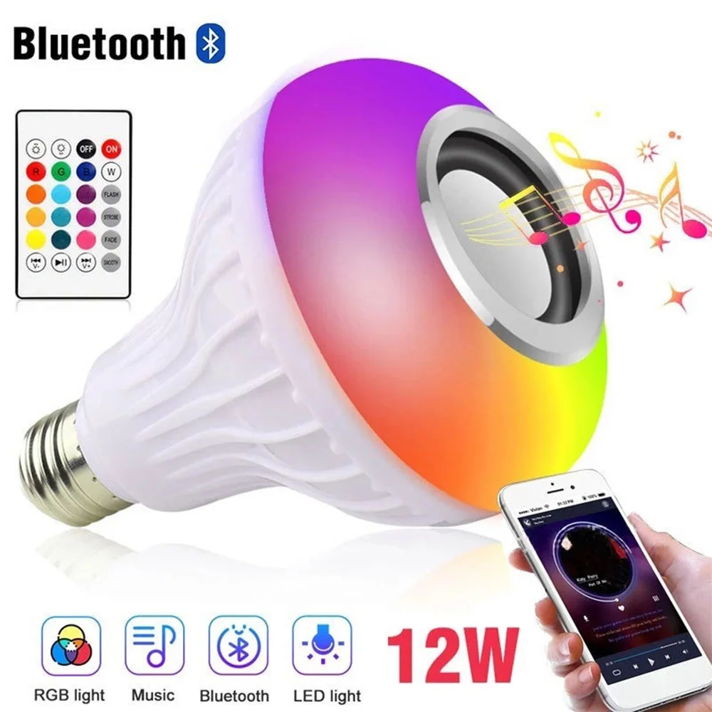 

12W E27RGB Bluetooth Light Music Multicolor Changing Light Bulbs Bluetooth Led Smart Bulbs with Remote Control for Home Party