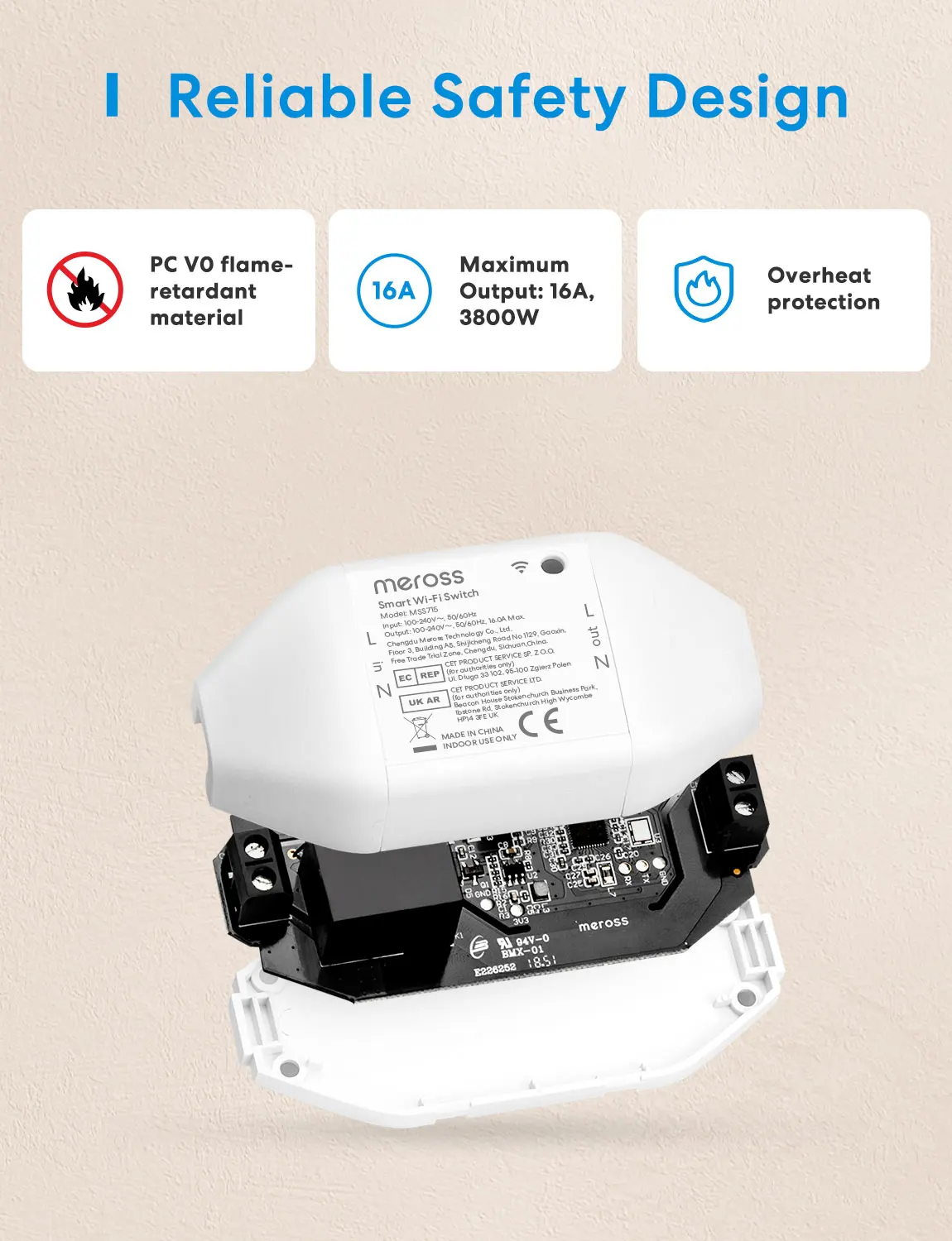 Meross Smart Wi-Fi Switch with Energy Monitoring and Voice Control Compatibility