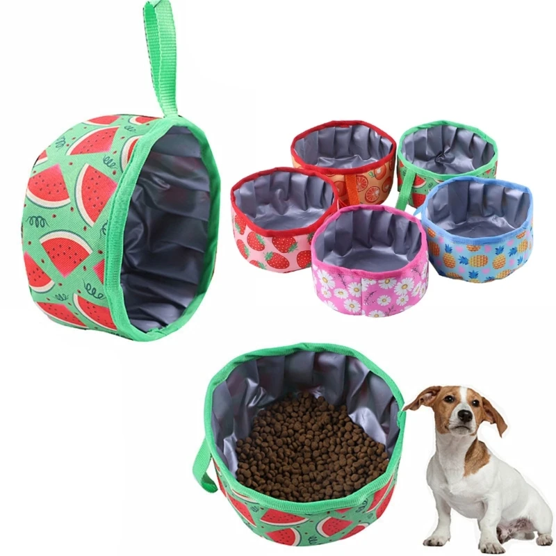 Waterproof Pet Bowl Food Bowls Dogs Oxford Foldable Bowl Pet Treat Dry Food Water Bowl Camping Feeding Watering Supplies B03E 1