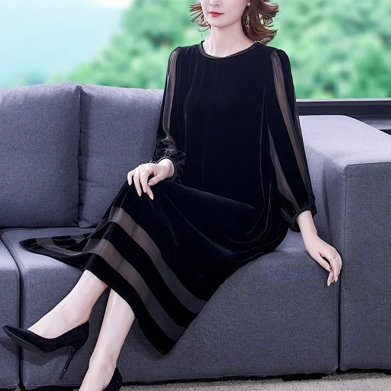 

Women Autumn & Winter Elegant Velvet Dress Festa High Quality Long Cocktail Party Robe Femme Vintage Designer Vestidos F125