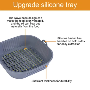 21CM Silicone Air Fryer Pot Tray BBQ Barbecue Pad Plate Airfryer Oven Baking Mold Basket Food Safe Reusable Square Air Fryer Pan 2