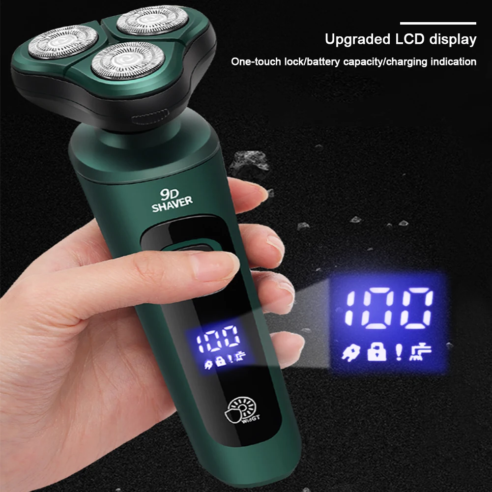 남성용 전기 여행용 면도기 USB 충전식 3헤드 플로팅 면도날 디지털 디스플레이 무통 무선 트리머 휴대용 면도기