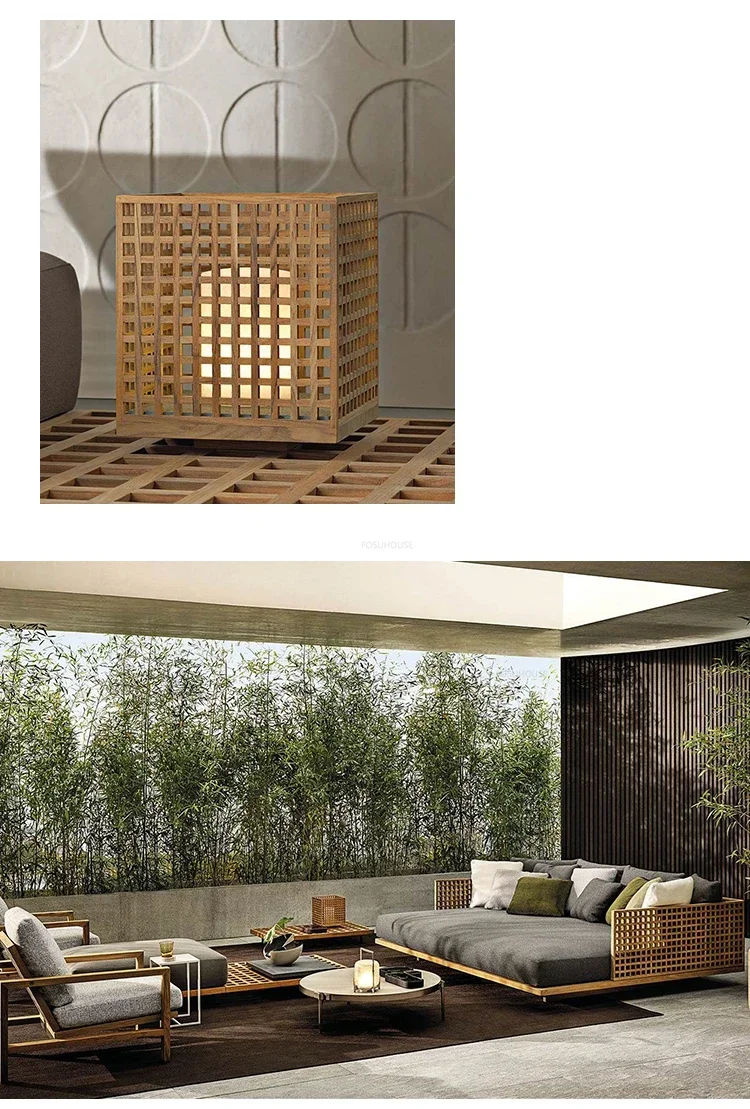 Rattan Garden Furniture Sets Home Leisure Patio Furniture Nordic Solid Wood Sofa B&B Villa Luxury Sofa Chair Combination N