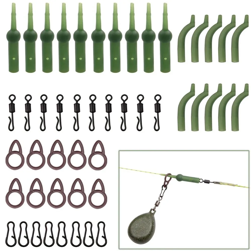 50Pcs Carp Fishing Running Rig Kit Quick Change Swivels Hook Sleeves ...