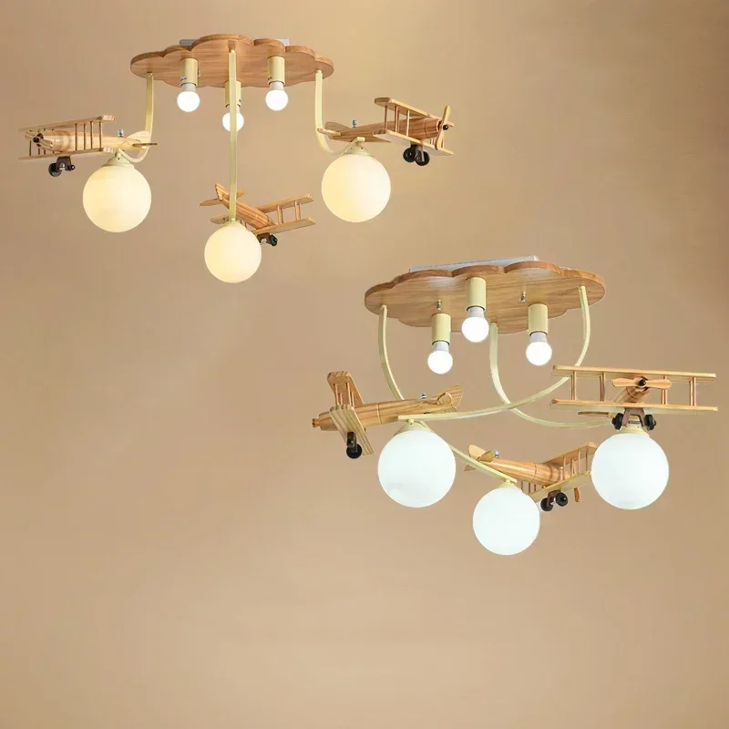 Airplane Chandelier Led Light Wooden Plane Lamp for Nursery Room Children's Bedroom Indoor Home Decor Ceiling Lights Kids Light led chandelier ceiling chandelier led pendant light