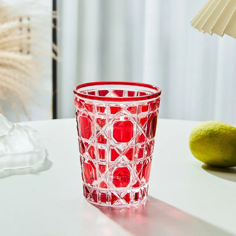 Whiskey Glass 310ml European Style Colorful Checkered Creative Hand-carved Heavy Thick Bottom Whiskey Bourbon Spirits Water Glass Tumbler Cup