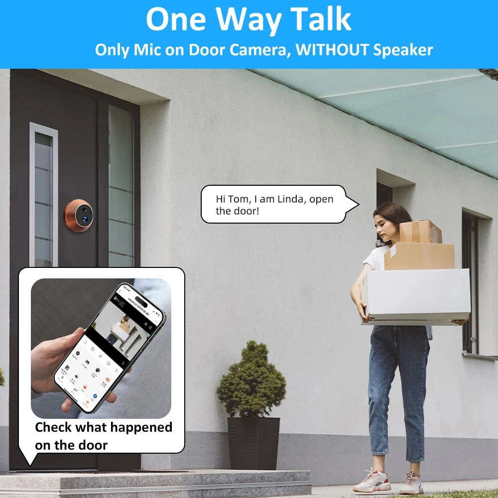 Door Peephole Camera Alexa Google Tuya Smart Life APP View 3MP Mini Digital Peephole Eye Viewer WiFi PIR Motion Infrared Night Vision