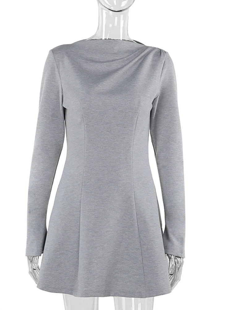 JULISSA MO Elegant Round Neck Women Dress Black Long Sleeve High Waist Mini Dress Female Autumn A-line Slim Party Clubwear 2025