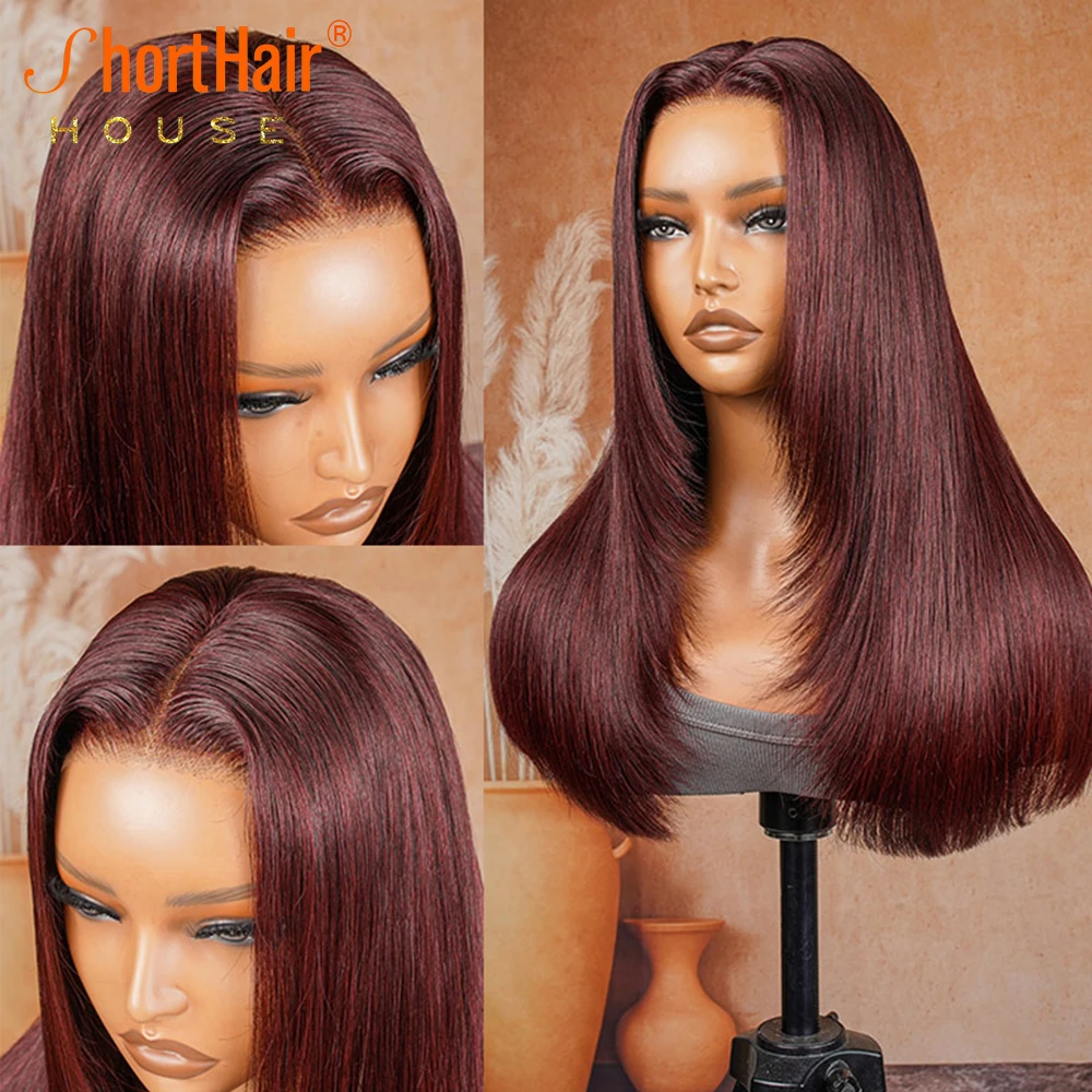 Invisi Strap 360 Lace Frontal Wigs Human Hair Highlight Brown Human Hair Wigs 99J Brazilian Layered 4x4 Pre-Cut Lace