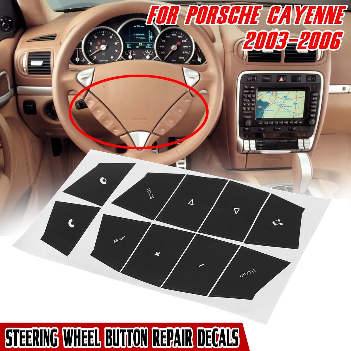 1pcsCarSteeringWheelButtonRepairDecalsStickersForPorsche