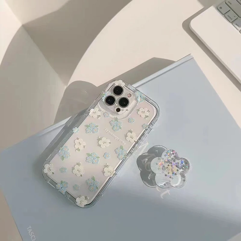 Floral Quicksand Phone Case with Stand - Cute and Soft Clear Cover