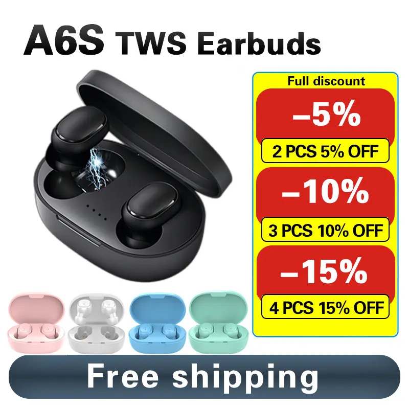 

A6S TWS Wireless Earphone Bluetooth 5.0 Stereo Headset Macaron Mini Headphones For Android Ios