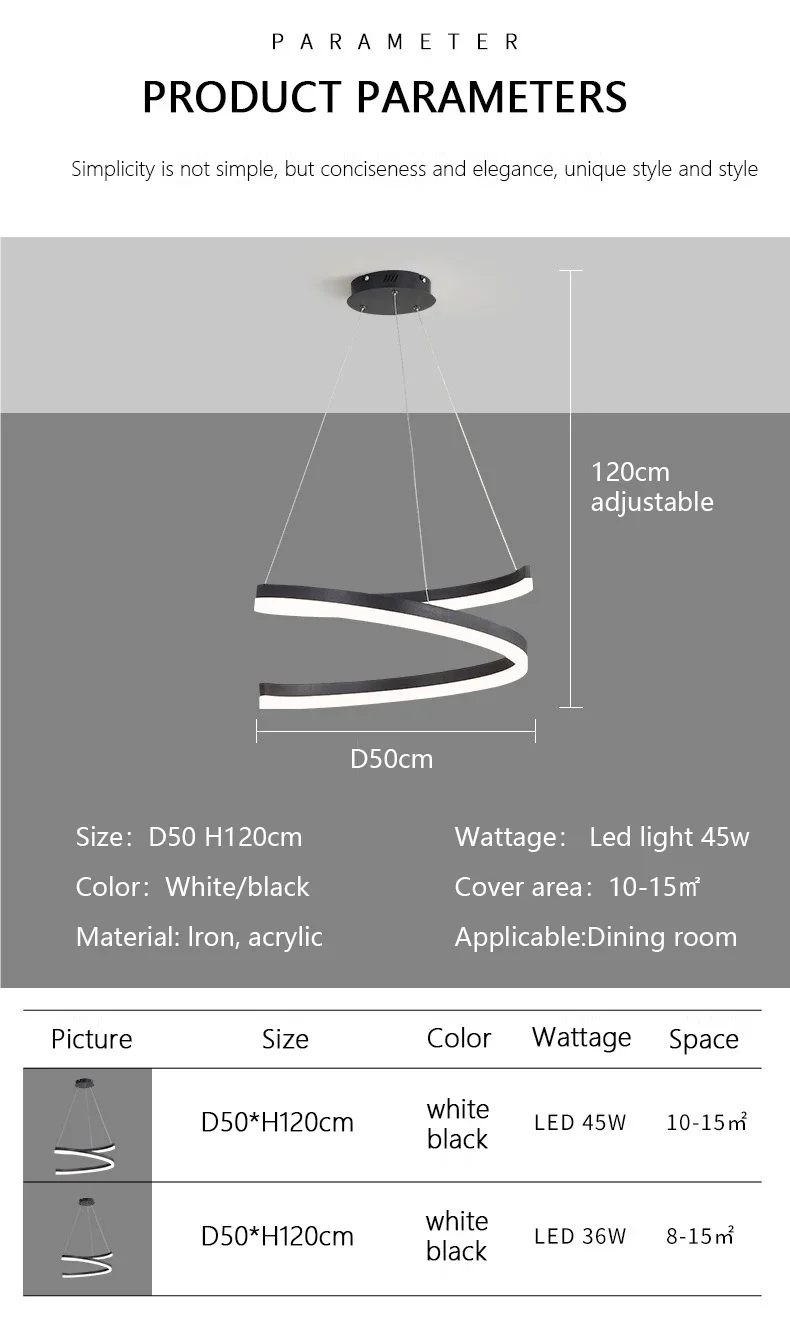 Description Picture 6 of itemSimple Special Shape Nordic Led Pendant Lights Dimmable Living Dining Room Chandelier Bedroom Ring Hanging Lamp Lighting Fixture