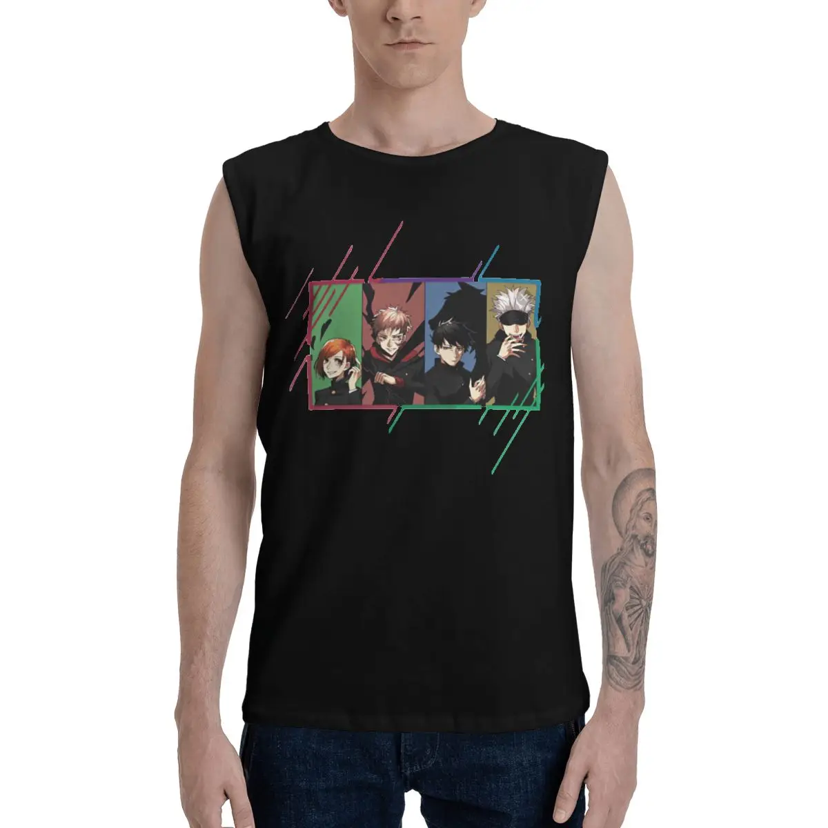 Мужская хлопковая майка без рукавов с аниме-принтом японская Классическая для